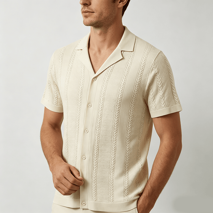 Men's Hollow Chevron Vertical Stripe Cool Summer Casual  Knitted Shirt - image 2