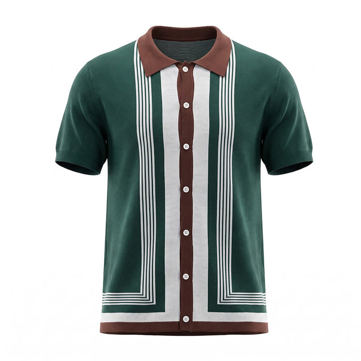 Men's Summer Color Block Spliced Stripe Knitted Shirt - image 11