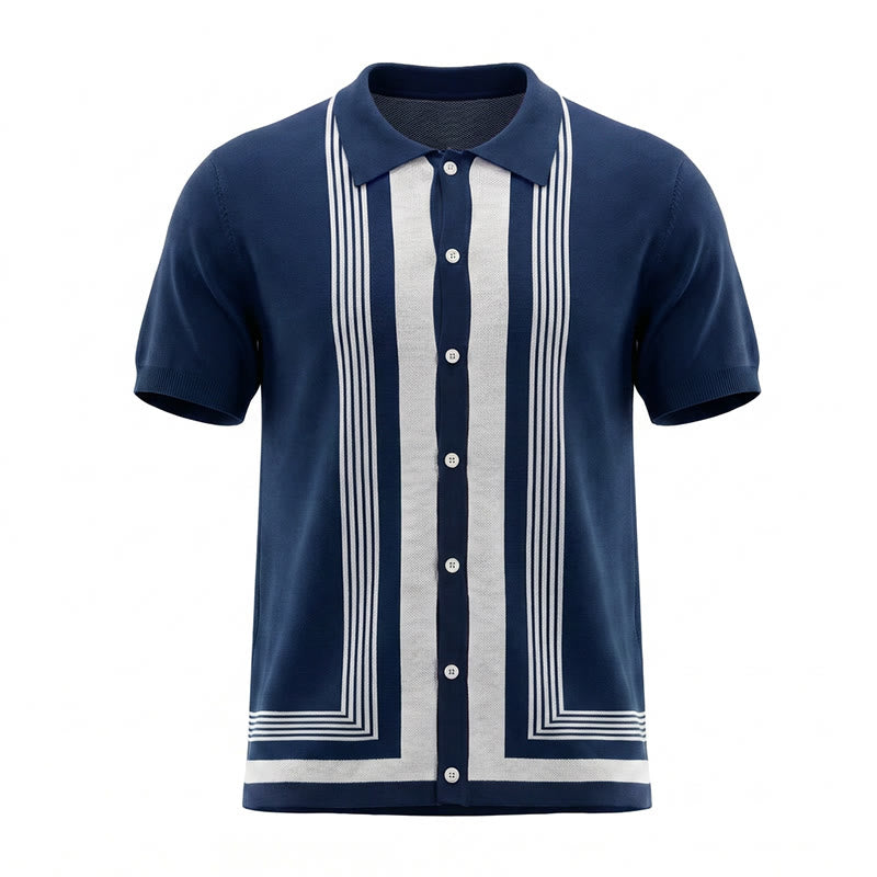 Men's Summer Color Block Spliced Stripe Knitted Shirt - image 14