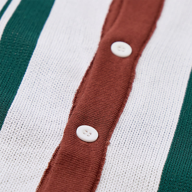 Men's Summer Color Block Spliced Stripe Knitted Shirt - image 7