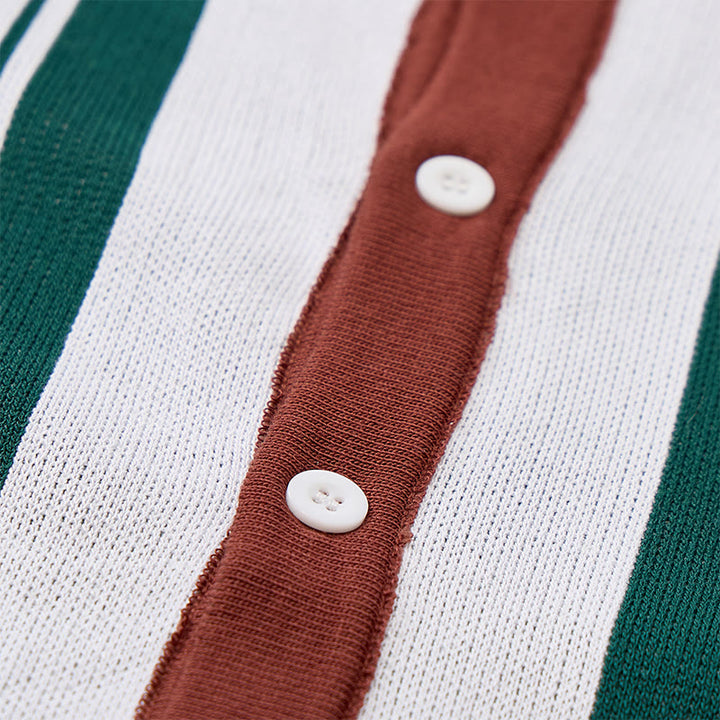 Men's Summer Color Block Spliced Stripe Knitted Shirt - image 7