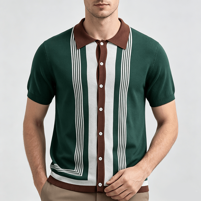Men's Summer Color Block Spliced Stripe Knitted Shirt - image 1