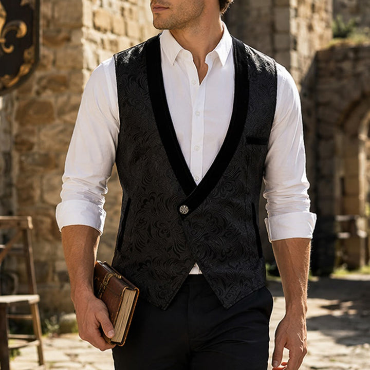 Men's Elegant Steampunk Single Button Dress Suit Vest - Black - 3XL - image 0