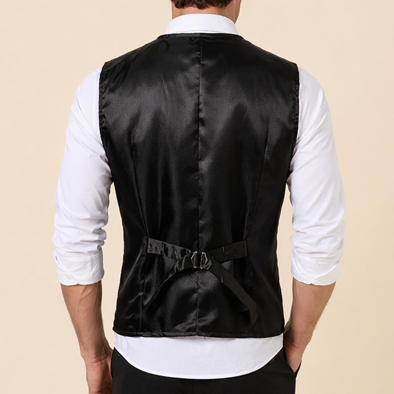 Men's Black Jacquard Double-Breasted Tuxedo Suit Vest - image 2