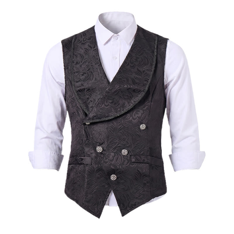 Men's Black Jacquard Double-Breasted Tuxedo Suit Vest - image 10