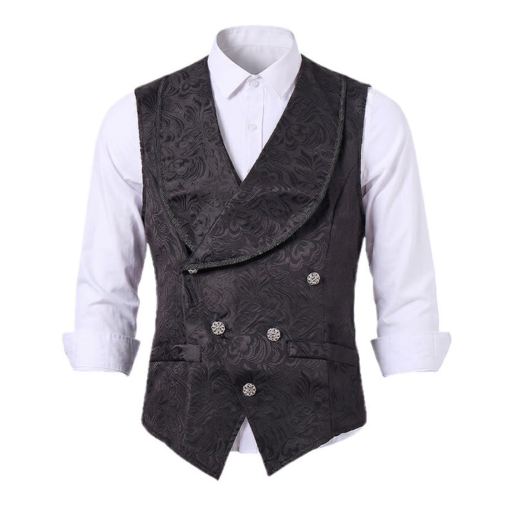 Men's Black Jacquard Double-Breasted Tuxedo Suit Vest - image 10