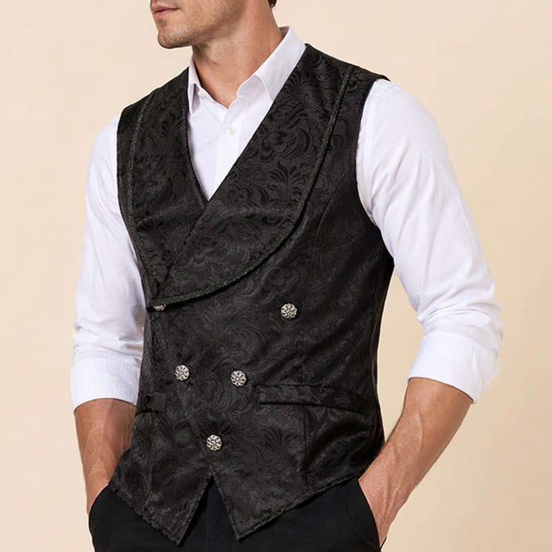 Men's Black Jacquard Double-Breasted Tuxedo Suit Vest - image 3
