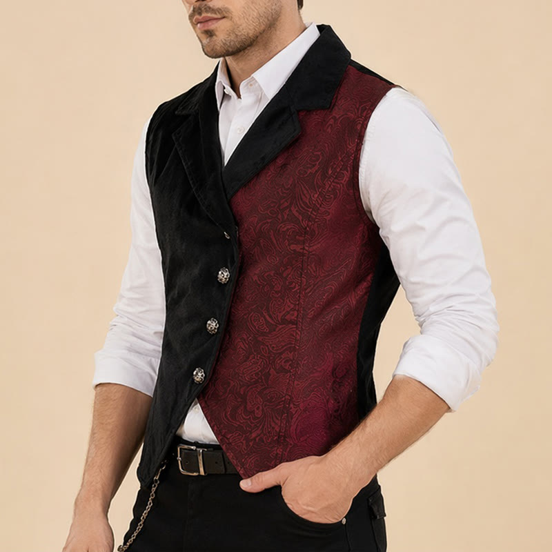 Men's Victorian Black & Burgundy Steampunk Suit Vest - image 3