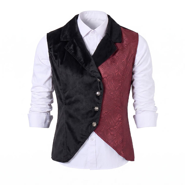 Men's Victorian Black & Burgundy Steampunk Suit Vest - image 8