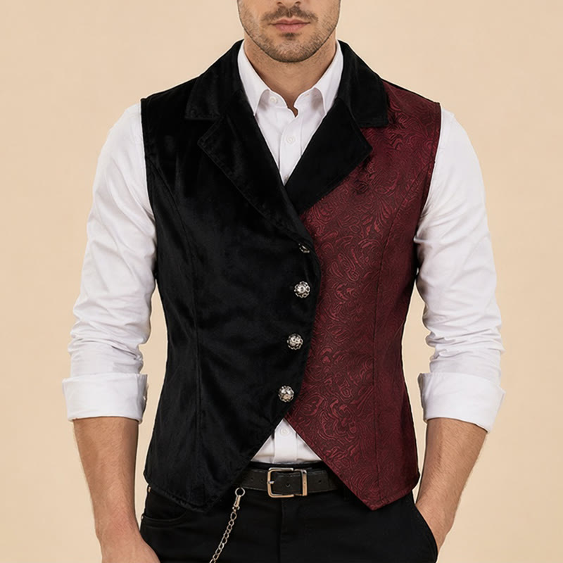Men's Victorian Black & Burgundy Steampunk Suit Vest - image 1