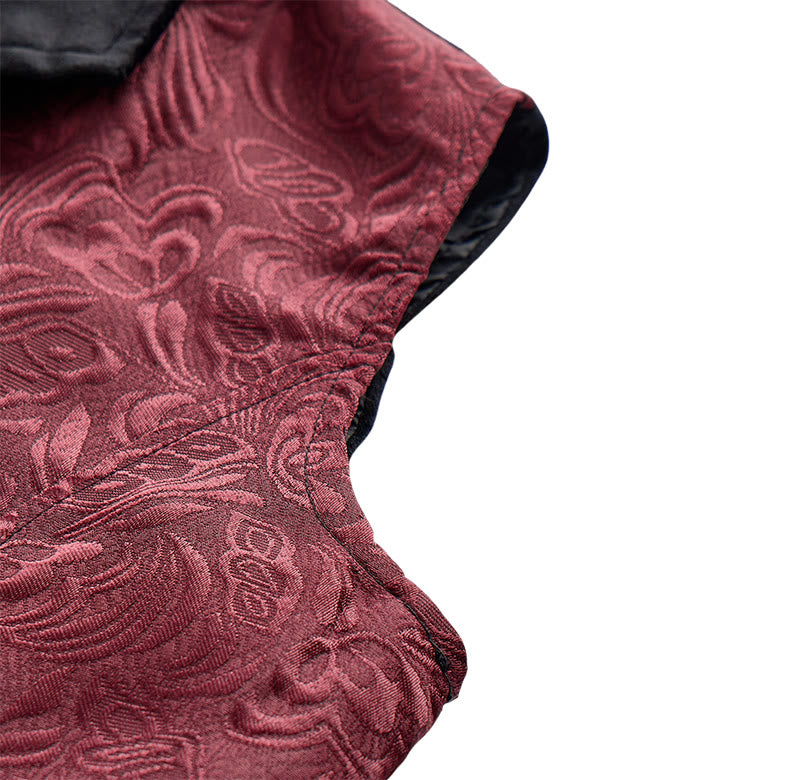 Men's Victorian Black & Burgundy Steampunk Suit Vest - image 7