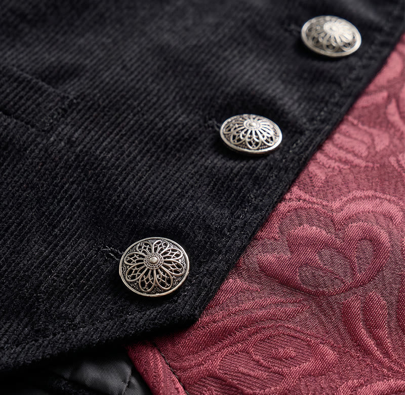 Men's Victorian Black & Burgundy Steampunk Suit Vest - image 5