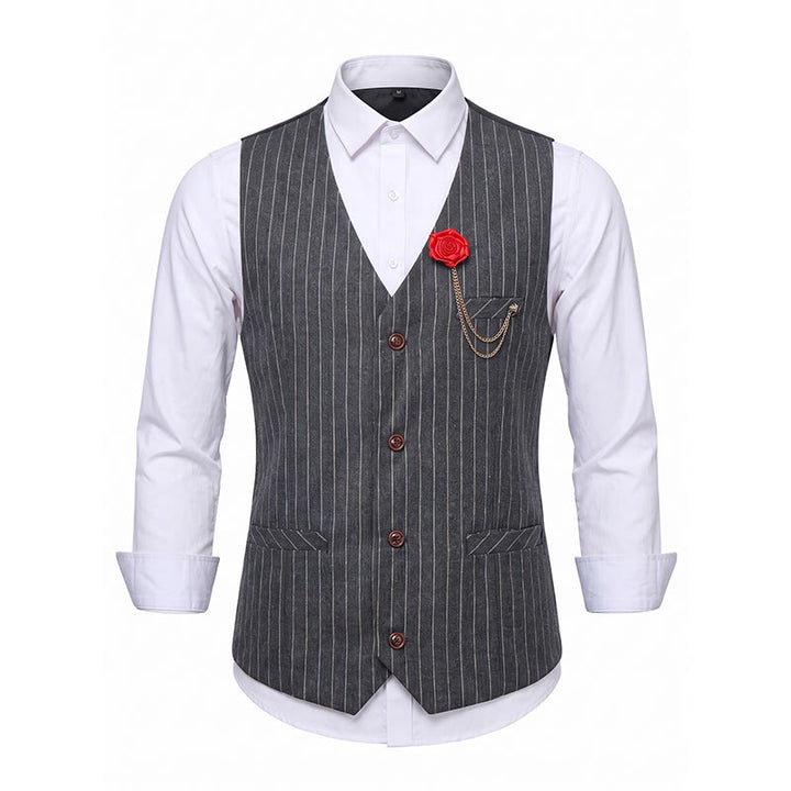 Men's Retro Style Pinstriped Suit Vest With Rose Lapel Chain - image 13