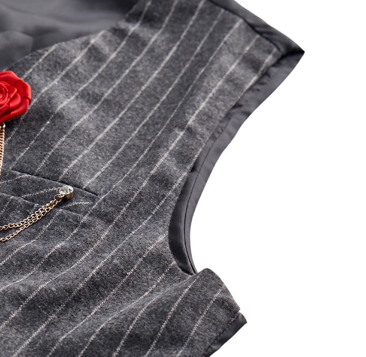 Men's Retro Style Pinstriped Suit Vest With Rose Lapel Chain - image 10