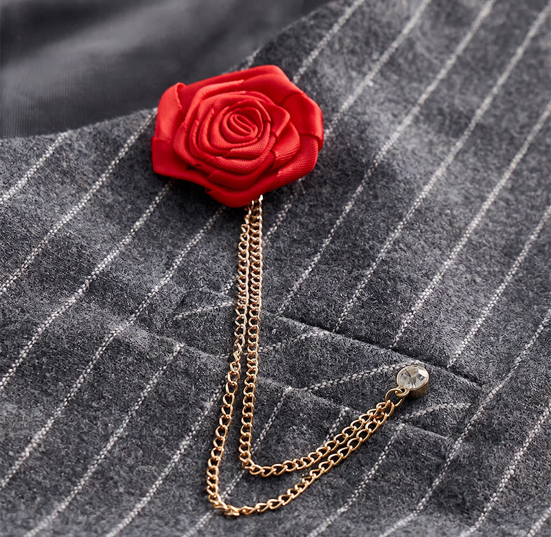 Men's Retro Style Pinstriped Suit Vest With Rose Lapel Chain - image 6