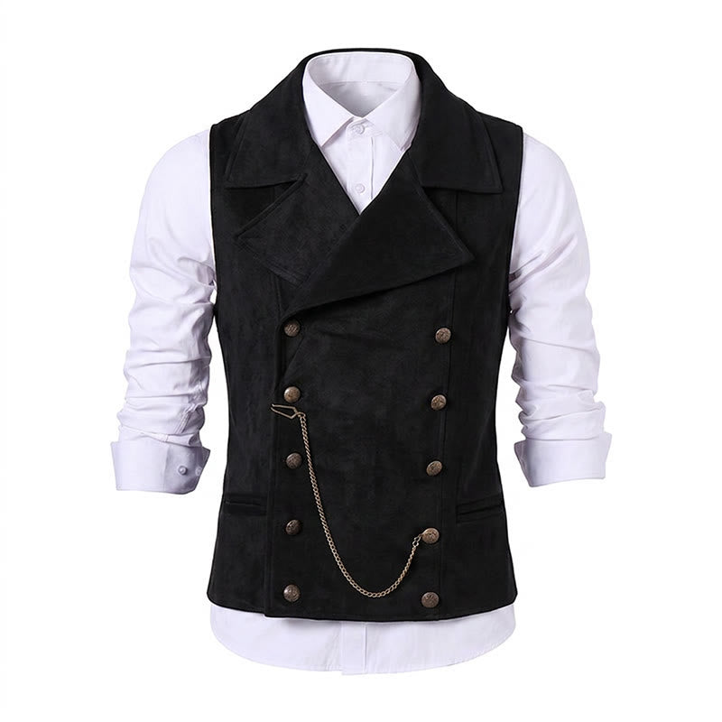 Men's Retro Double-Breasted Suit Vest With Bronze Chain - image 17