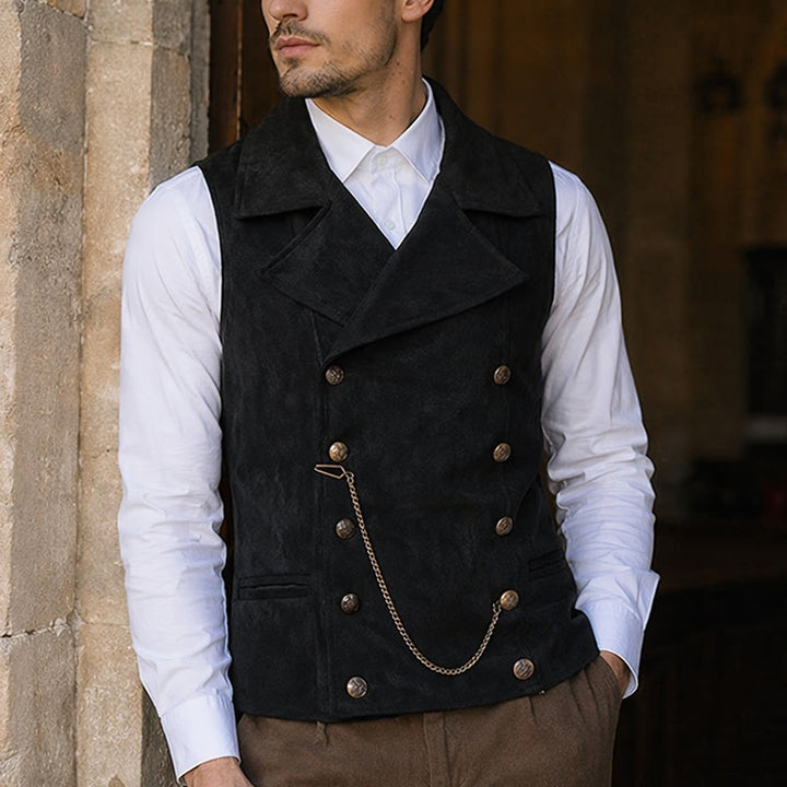 Men's Retro Double-Breasted Suit Vest With Bronze Chain - Black - 5XL - image 4