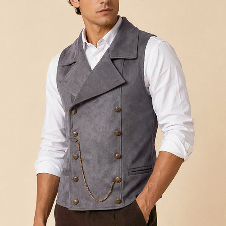 Men's Retro Double-Breasted Suit Vest With Bronze Chain - image 3