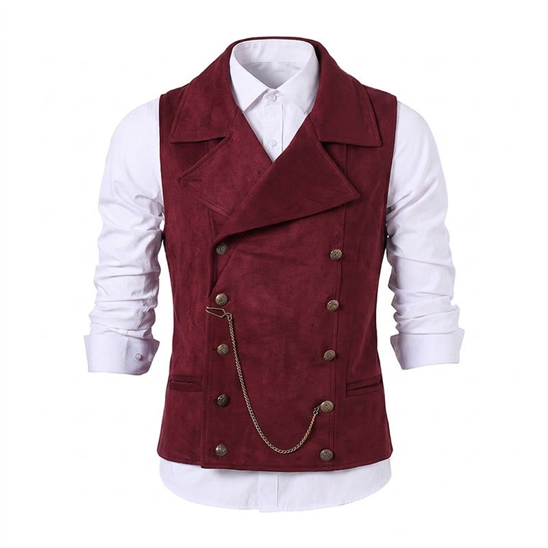 Men's Retro Double-Breasted Suit Vest With Bronze Chain - image 19