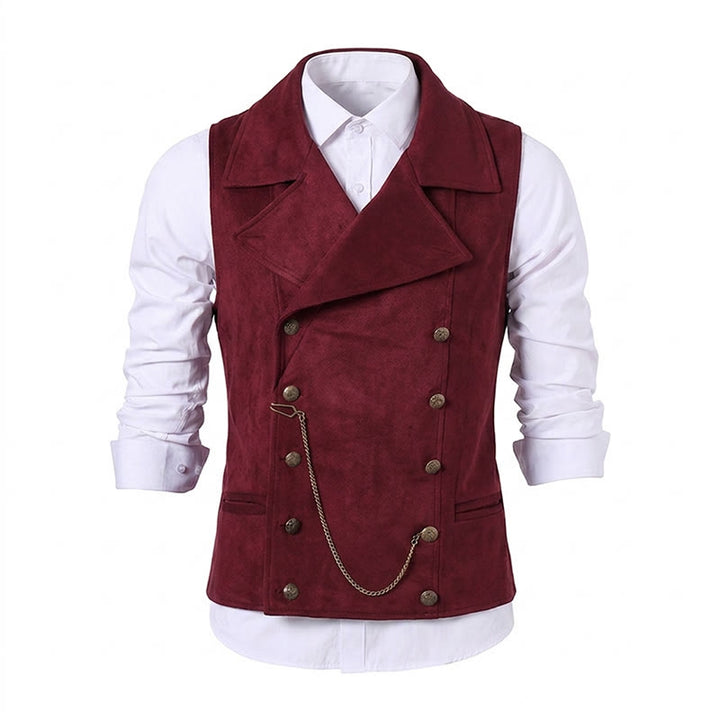 Men's Retro Double-Breasted Suit Vest With Bronze Chain - image 19