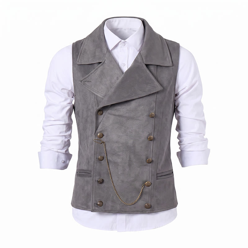 Men's Retro Double-Breasted Suit Vest With Bronze Chain - image 15
