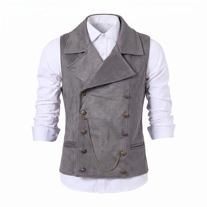 Men's Retro Double-Breasted Suit Vest With Bronze Chain - image 15