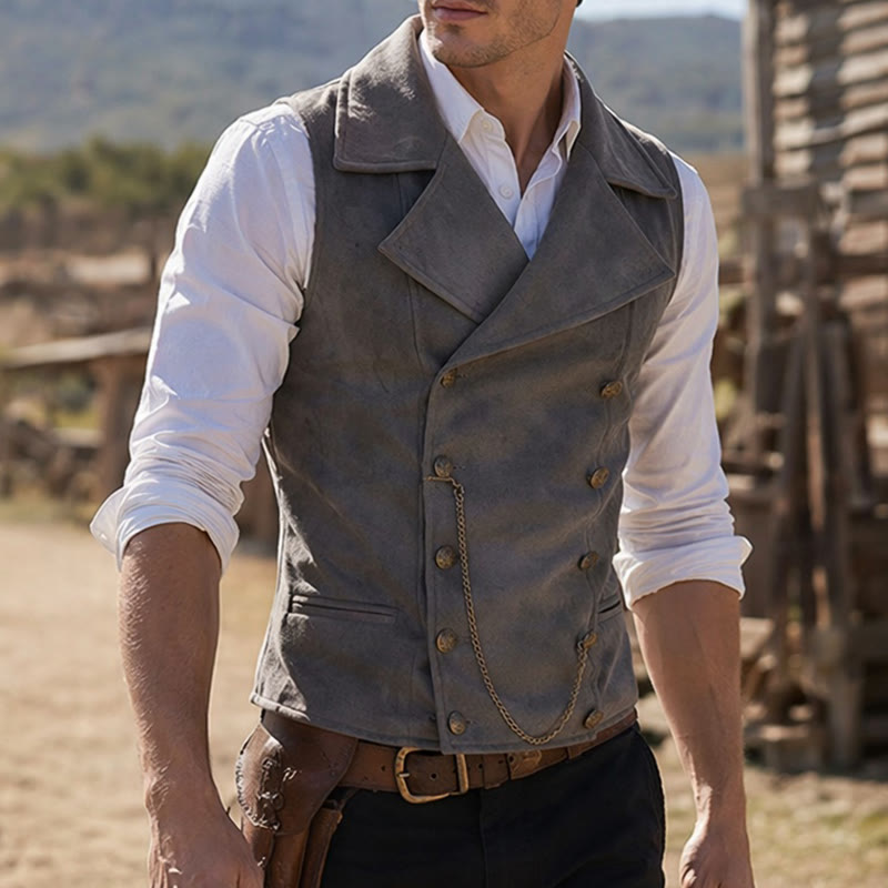 Men's Retro Double-Breasted Suit Vest With Bronze Chain - Gray - 5XL - image 0