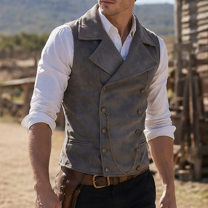 Men's Retro Double-Breasted Suit Vest With Bronze Chain - Gray - 5XL - image 0