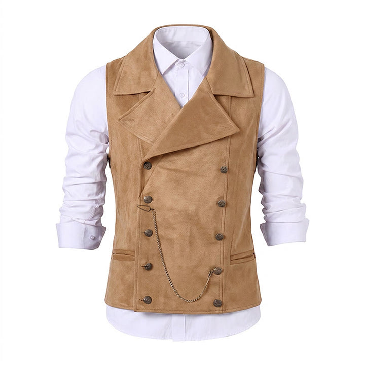 Men's Retro Double-Breasted Suit Vest With Bronze Chain - image 18