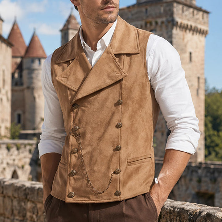Men's Retro Double-Breasted Suit Vest With Bronze Chain - Khaki - 5XL - image 5