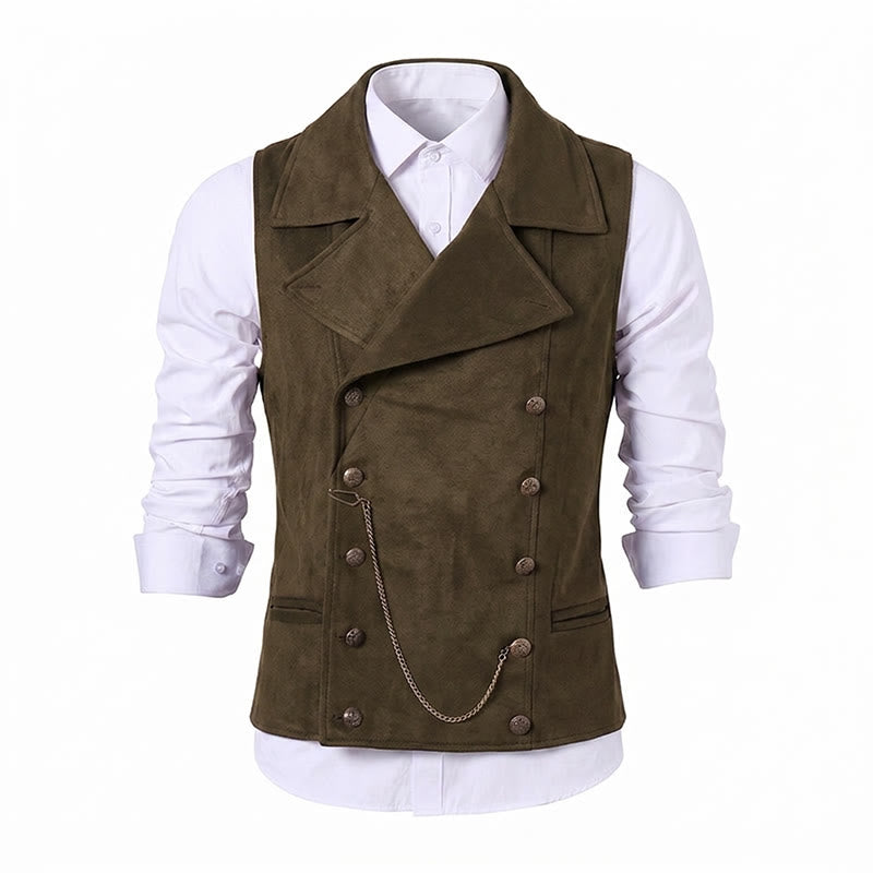Men's Retro Double-Breasted Suit Vest With Bronze Chain - image 20
