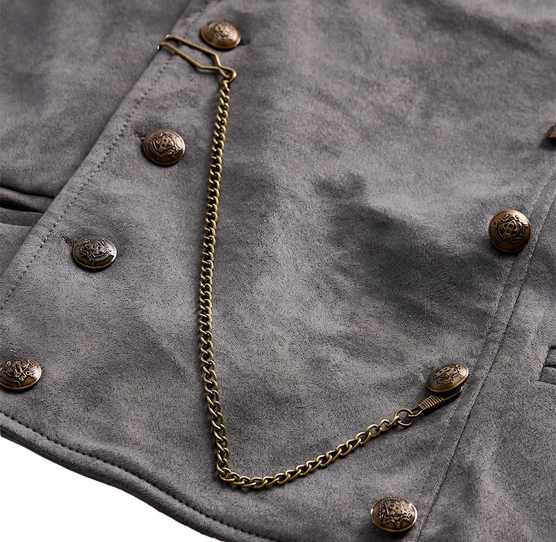 Men's Retro Double-Breasted Suit Vest With Bronze Chain - image 11