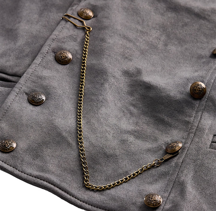 Men's Retro Double-Breasted Suit Vest With Bronze Chain - image 11