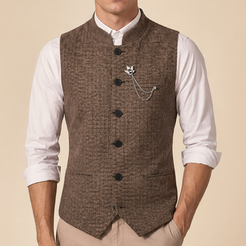 Men's Vintage Tweed Suit Vest With Royal Chain Brooch - image 1