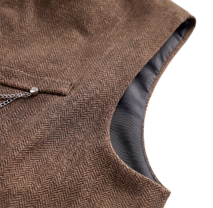 Men's Vintage Tweed Suit Vest With Royal Chain Brooch - image 11