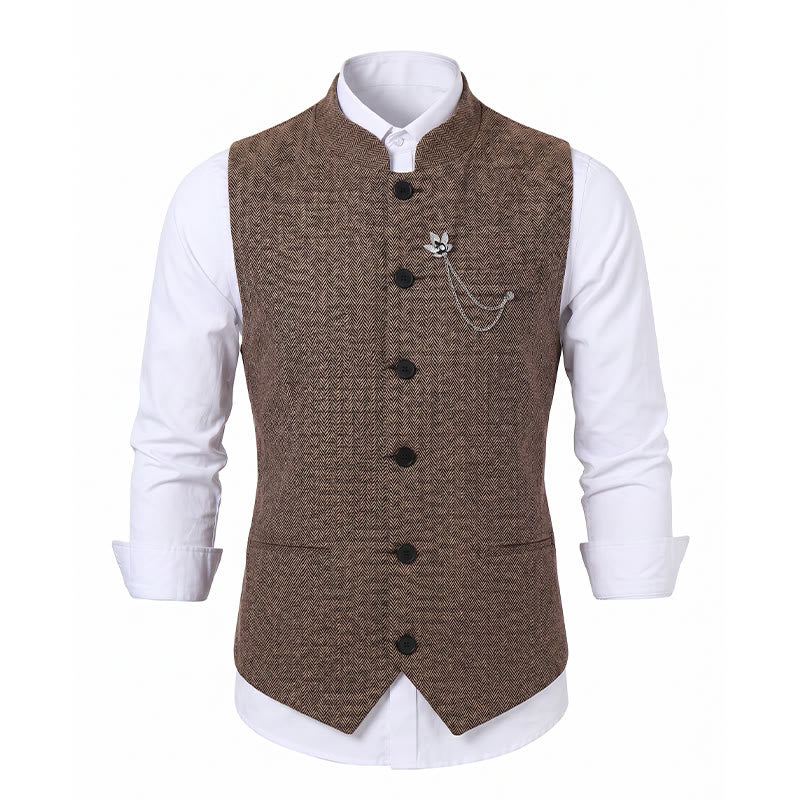 Men's Vintage Tweed Suit Vest With Royal Chain Brooch - image 13