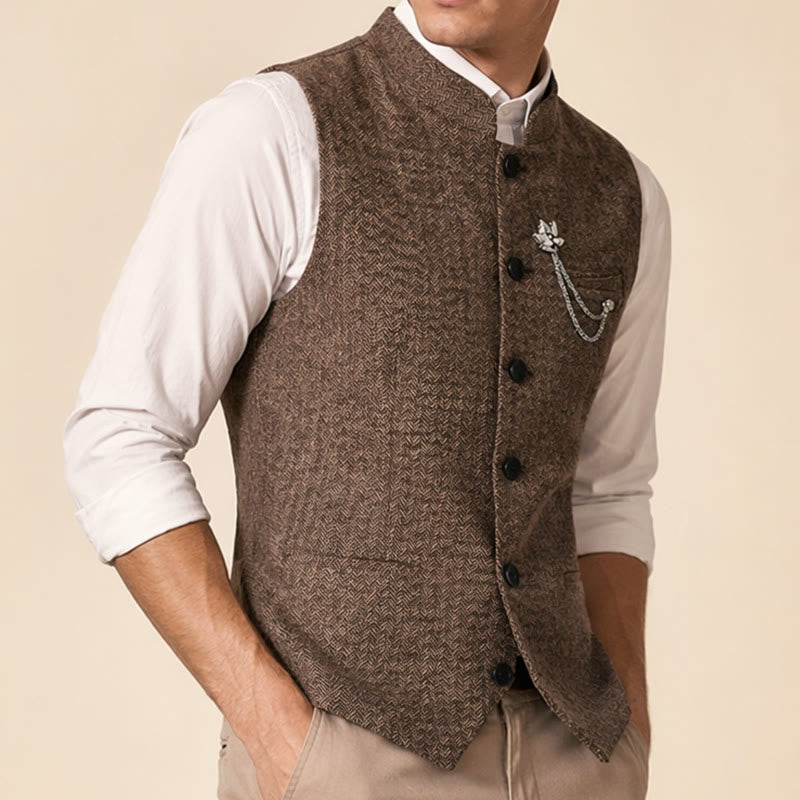 Men's Vintage Tweed Suit Vest With Royal Chain Brooch - image 3