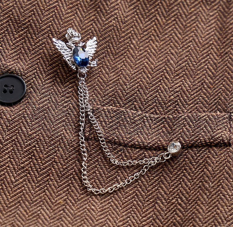 Men's Vintage Tweed Suit Vest With Royal Chain Brooch - image 8