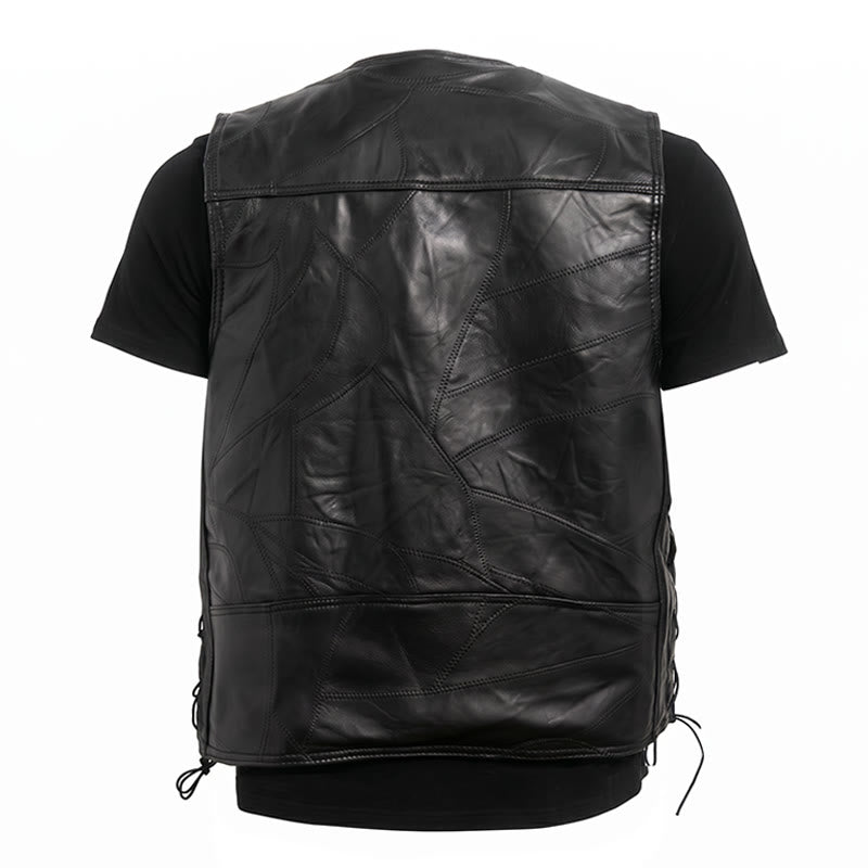 Men's Punk Biker Side Drawstring Motorcycle Leather Vest - image 10