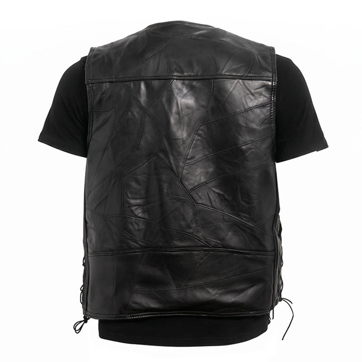 Men's Punk Biker Side Drawstring Motorcycle Leather Vest - image 10