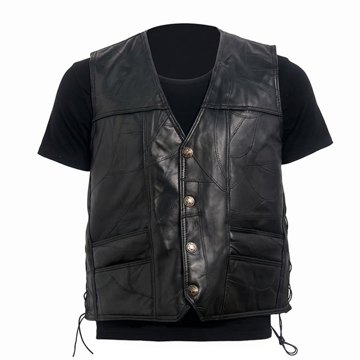 Men's Punk Biker Side Drawstring Motorcycle Leather Vest - image 9