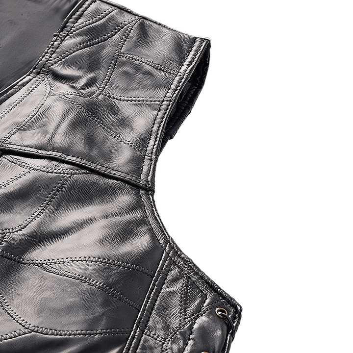 Men's Punk Biker Side Drawstring Motorcycle Leather Vest - image 8