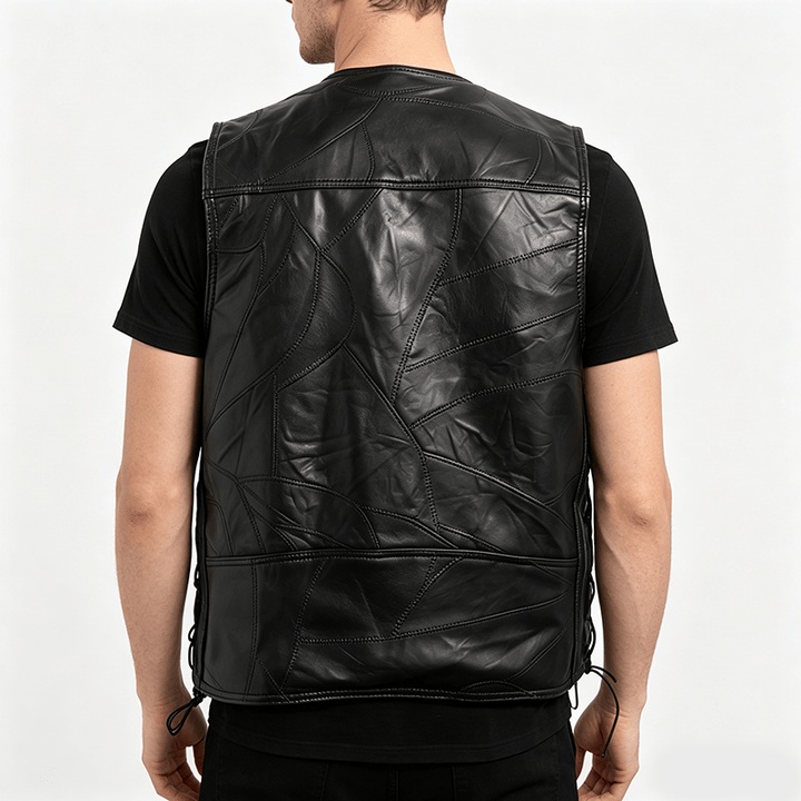 Men's Punk Biker Side Drawstring Motorcycle Leather Vest - image 3