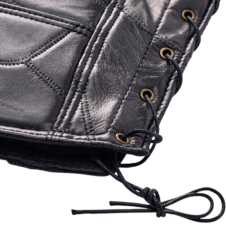 Men's Punk Biker Side Drawstring Motorcycle Leather Vest - image 9