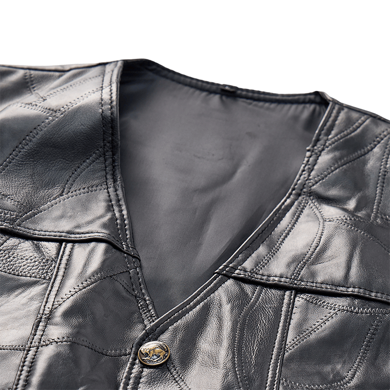 Men's Punk Biker Side Drawstring Motorcycle Leather Vest - image 5