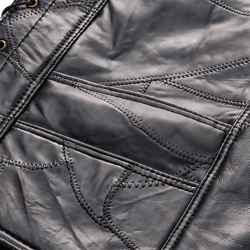 Men's Punk Biker Side Drawstring Motorcycle Leather Vest - image 7