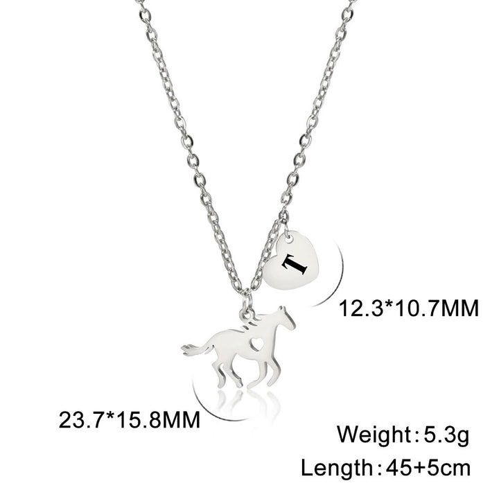 Dainty Horse Pendant Initial Letter Heart Necklace - Silver - T - image 48