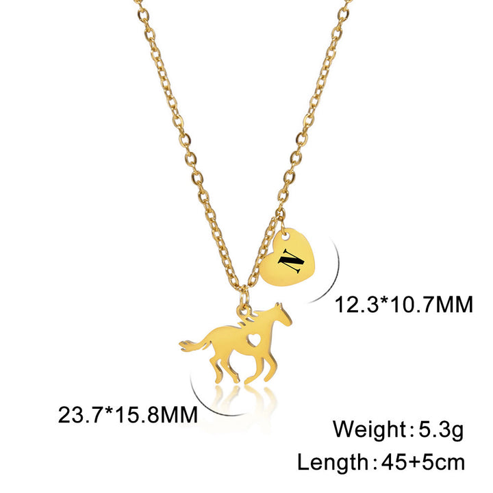 Dainty Horse Pendant Initial Letter Heart Necklace - Gold - N - image 16