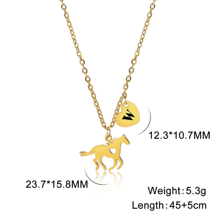 Dainty Horse Pendant Initial Letter Heart Necklace - Gold - W - image 25