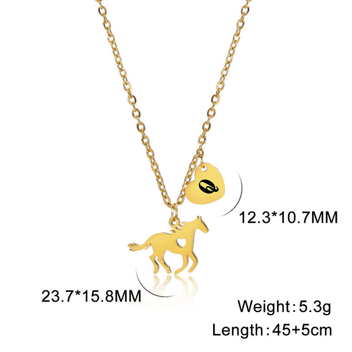 Dainty Horse Pendant Initial Letter Heart Necklace - Gold - Q - image 19